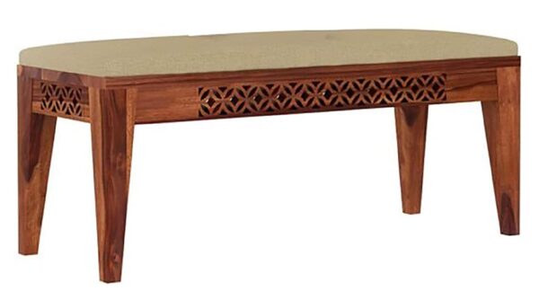 Solid Sheesham Wood 6 Seater Dining Table Set with 4 Cushion Chairs and 1 Bench for Dining Room (Honey Finish) - Image 4