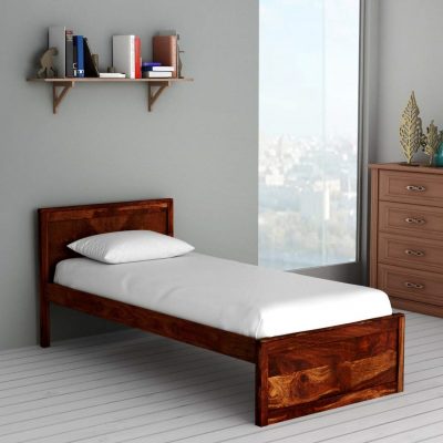 Solid Sheesham Wood Single Size Bed Without Storage in Honey Finish