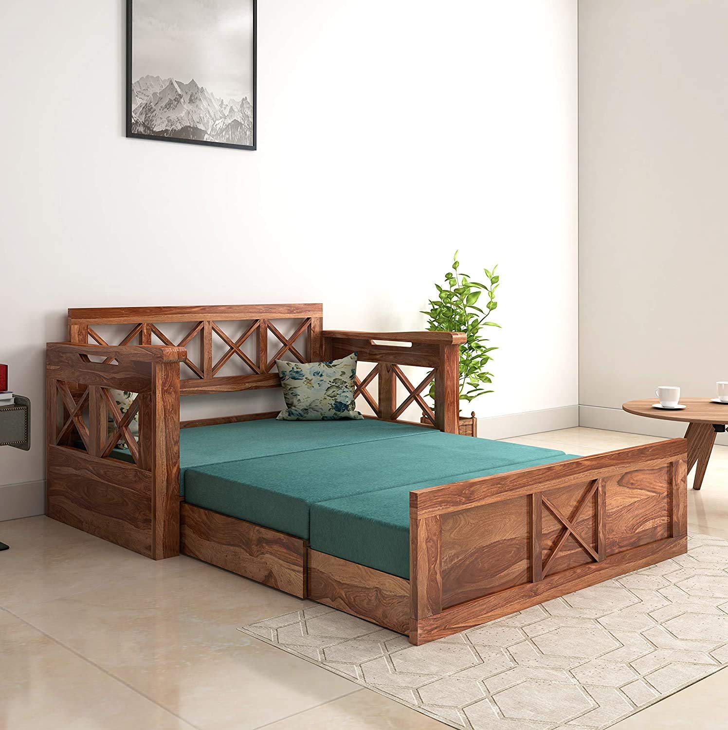 komplikationer Hylde Løfte Solid Sheesham Wood Sofa Cum Bed In Teak Finish – Furniture Online : Buy  Wooden Furniture Online at Best Price in India.