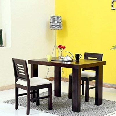 Solid Sheesham Wood 2 Seater Dining Table Set in Walnut Finish