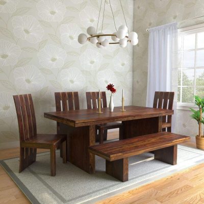 Solid Wood 6 Seater Dining Table Set