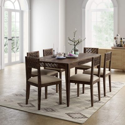 Solid Sheesham Wood 6 Seater Dining Table Set