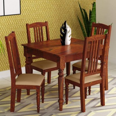 Sheesham Wood 4 Seater Dining Table with 4 Chairs Wooden Dining Set Furniture for Home (Honey Oak Finish)