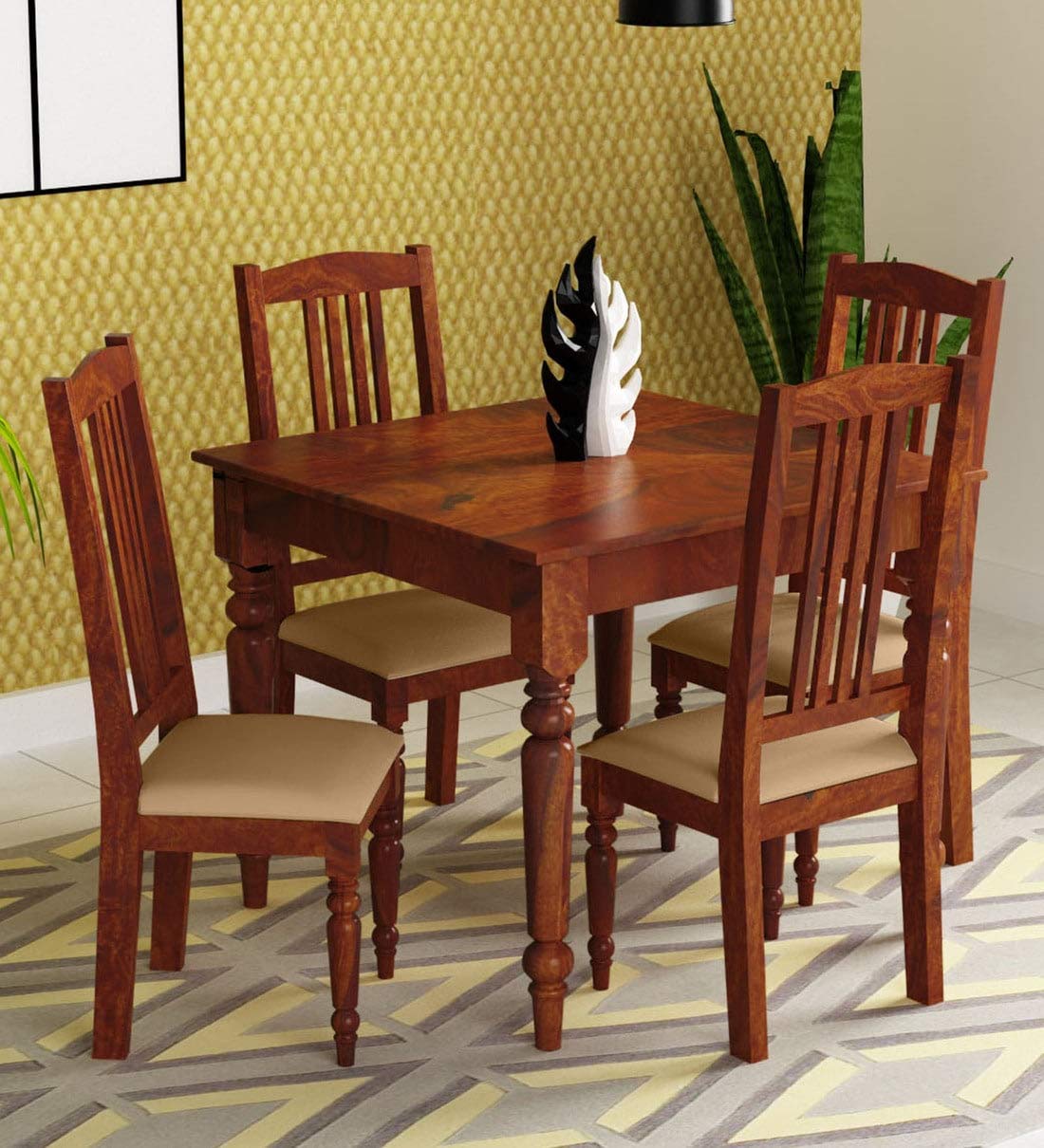 Sheesham Wood 4 Seater Dining Table with 4 Chairs Wooden Dining Set