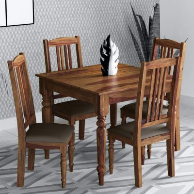 Sheesham Wood 4 Seater Dining Table with 4 Chairs Wooden Dining Set Funiture for Home (Provincial Finish)