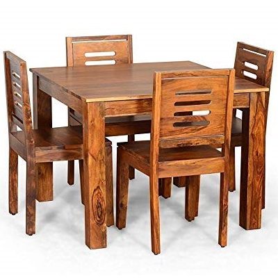 Sheesham Wood 4 Seater Dining Set Furniture with Dining Chairs for Living Room (Teak Finish)