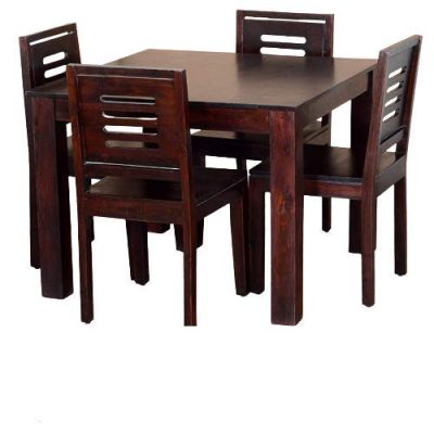 Sheesham Wood Square Dining Table Set Furniture with 4 Dining Chairs (Walnut Finish)