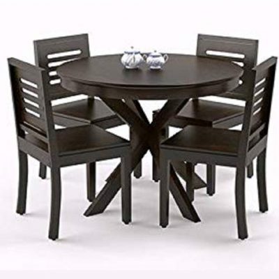 Sheesham Wood 4 Seater Round Dining Table Set for Living Dining Room(Walnut Finish)