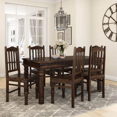 Sheesham Wood Dining Table with 6 Chairs for Living Room