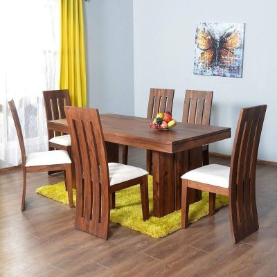 Sheesham Wood Rectangle 6 Seater Dining Table Set Furniture for Home Living Room  (Teak Finish)