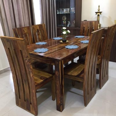 Sheesham Wood 6 Seater Dining Set Furniture for Home (Teak Brown Finish)