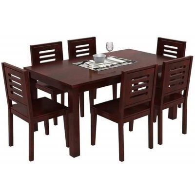 Sheesham Wood 6 Seater Dining Table with 6 Chairs Wooden Dining Set Furniture (Mahogany Finish)