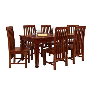 Sheesham Wood 6 Seater Dining Table with 6 Chairs (Honey Finish)