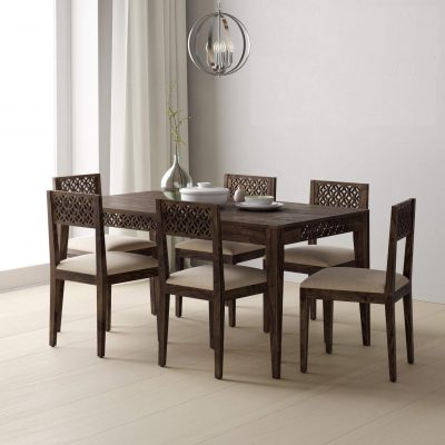 Sheesham Wood 6 Seater Dining Table Set with 6 Chairs (Walnut Finish)