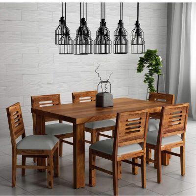 Sheesham Wood 6 Seater Dining Table with 6 Chairs (Rustic Teak Finish)