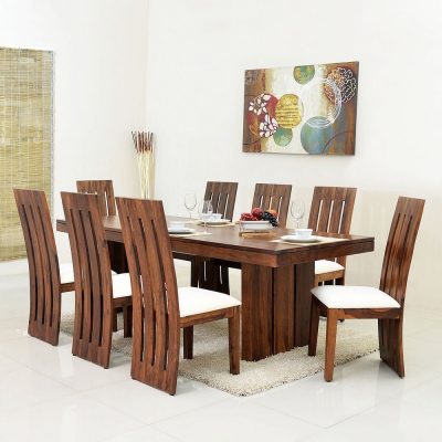Sheesham Wood Rectangle Dining Table Set 8 Seater Furniture for Living Room (Natural Finish)
