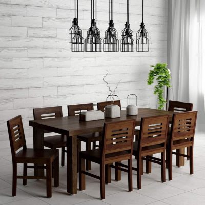 Sheesham Wood 8 Seater Dining Table Set with 8 Chairs (Provincial Teak Finish)
