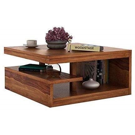 Quartz Wood Center Table | Coffee Table with Drawer | Living Room Table  with Drawer - Natural Teak Finish - Shagun Arts