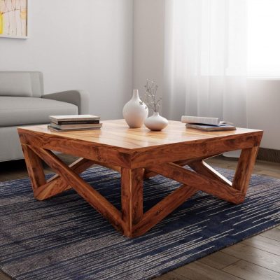 Sheesham Wood Table Living Room Square Coffee Table for Home & Office (Honey Finish)