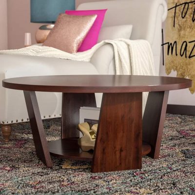 Sheesham Wood Table Living Room Round Coffee Table for Home & Office (Walnut)