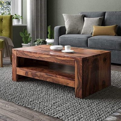 Sheesham Wood Coffee Center Table Furniture for Living Room Home (Teak Finish)