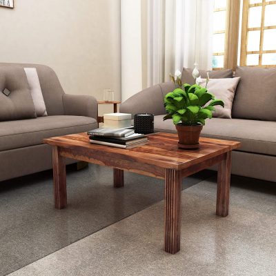 Solid Sheesham Wood Center Coffee Table Teapoy Cosy Outdoor Table (Natural Honey Finish)