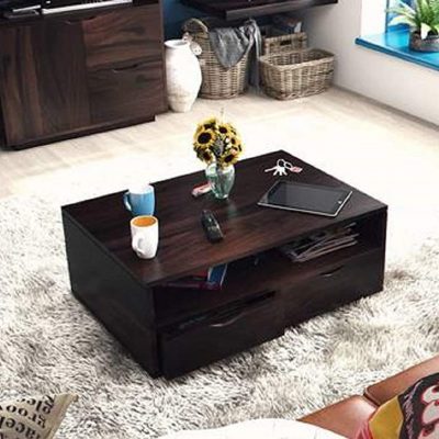 Sheesham Wood Center Coffee\Tea Table with 2 Drawer and Shelf for Home (Teak Finish)
