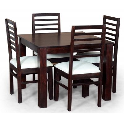 Sheesham Wood 4 Seater Dining Table Set with 4 Cushion Chairs Furniture (Walnut Finish)