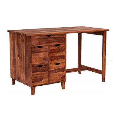 Solid Sheesham Wood Study/Office Table for Students with 5 Drawer Storage (Honey Finish)
