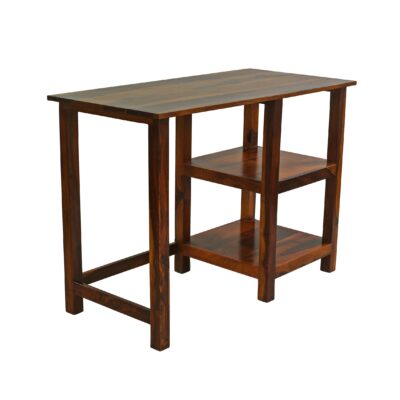 Solid Sheesham Wood Study Table with Shelf Storage | Honey Finish