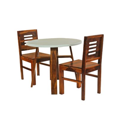 Solid Wood 2 Seater Round Dining Table Set in White and Honey Finish
