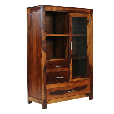 Woodstage Sheesham Wood Book Shelf for Home Office Wooden Bookcase Display Floor Standing Storage Shelf for Books (Honey Finish)