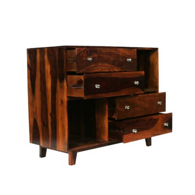 Woodstage Sheesham Wood Chest of 4 Storage Drawers and 2 Shelf for Home Living Room Hall (Honey Finish)
