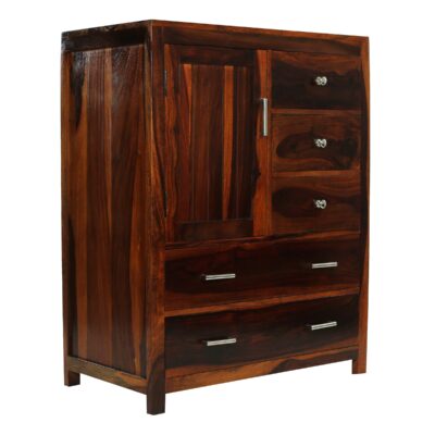 Solid Sheesham Wood Chest of Storage Drawers and 1 Cabinet for Home Living Room Hall (Honey Finish)