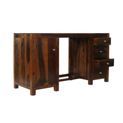 Solid Wood Study Table With 4 Drawers & Cabinet Storage | Dark Honey Finish