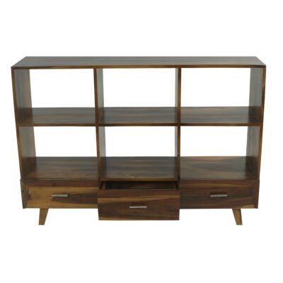 Solid Sheesham Wood Book Shelf with Drawers (Provincial Finish)