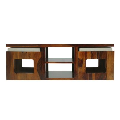 Solid Sheesham Wood Center Coffee Table 2 Seater Teapoy Cosy Outdoor Table (Teak Finish)