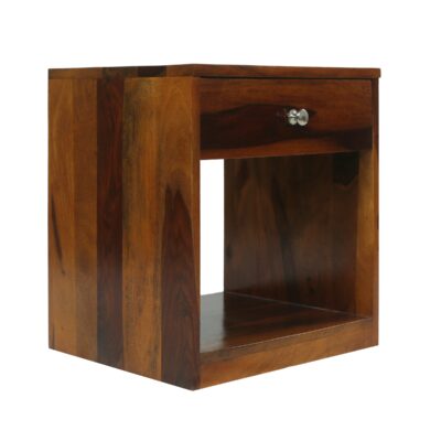 Solid Sheesham Wood Bedside Table with Drawer in Honey Finish