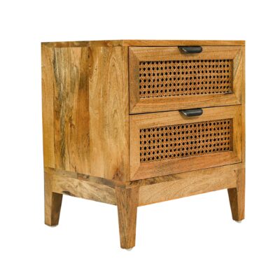 Woodstage Mango Wood Bedside End Table with 2 Drawer Storage Accent Table (Natural Finish)