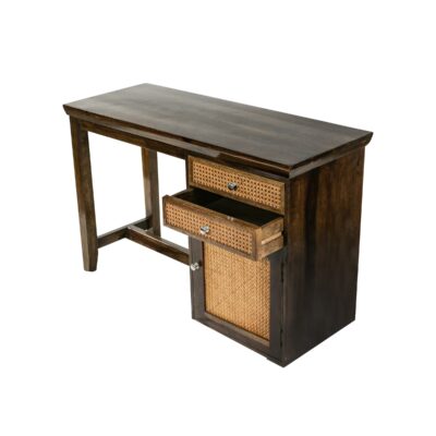 Solid Sheesham Wood Study Table with Drawers & Chair | Light Walnut Finish