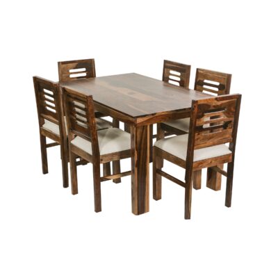 Solid Wood 6 Seater Dining Table with Chairs in Provincial Teak Finish