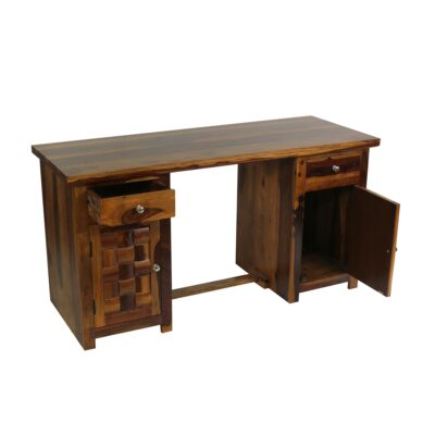 Solid Wood Study/Office Table with Drawers & Cabinet Storage | Honey Finish