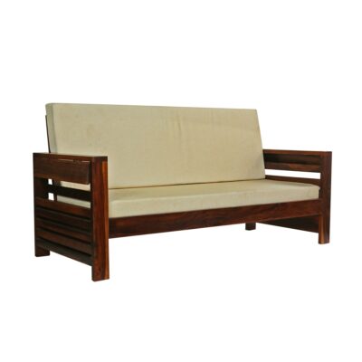 Solid Sheesham Wood 3 Seater Sofa in Honey Finish