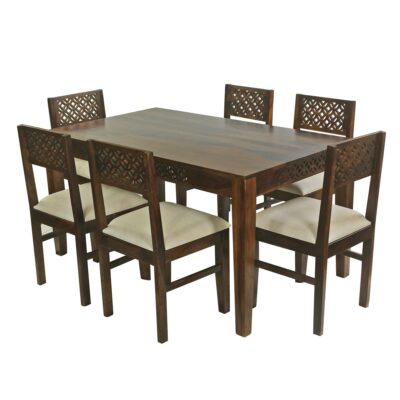Solid Sheesham Wood 6 Seater Dining Table Set for Dining Room (Light Walnut Finish)
