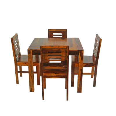 Solid Sheesham Wood 4 Seater Dining Table Set with Chairs (Honey Finish)