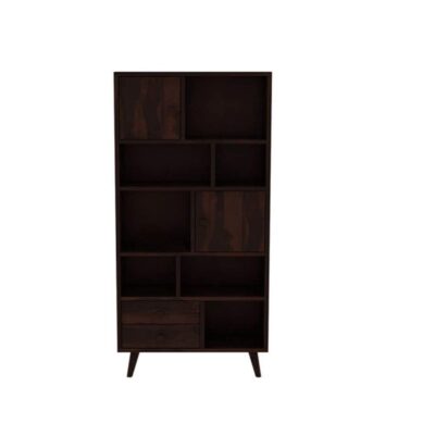 Solid Sheesham Wood Book Shelf with Cabinet in Walnut Finish