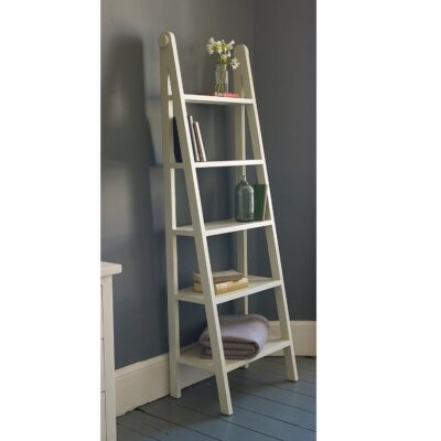 Solid Sheesham Wood Book Shelf Ladder Design Bookcase (White Finish)