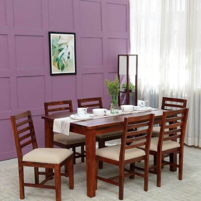 Wooden Dining Table 6 Seater with 6 Chairs in Honey Oak Finish
