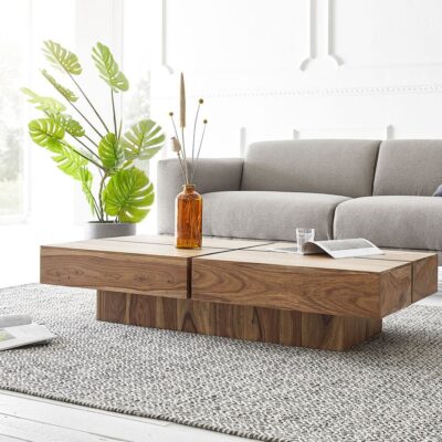 Solid Sheesham Wood Modern Coffee Table in Natural Finish