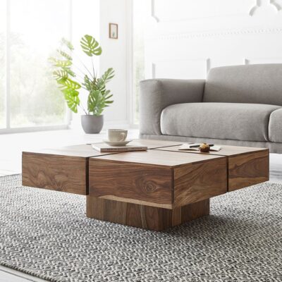 Sheesham Wood Modern Square Coffee Table in Natural Finish